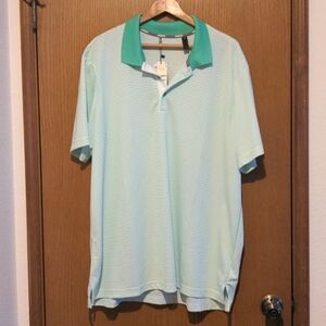 NWT Adias Green And White Striped Golf Polo